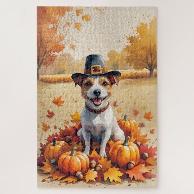Puzzle Rat Terrier À L'Automne Laisse L'Art Thanksgiving (Vertical)
