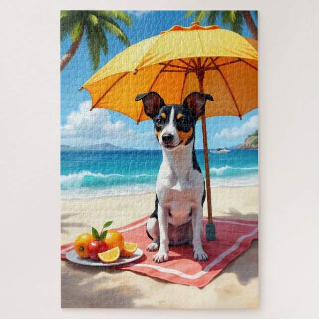 Puzzle Rat Terrier Beach Relax Scene (Vertical)