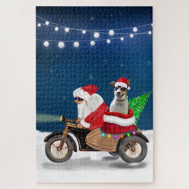 Puzzle Rat Terrier Chien Noël Père Noël (Vertical)