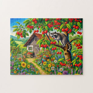 Puzzle Raton laveur grignotant des cerises dans un vieux