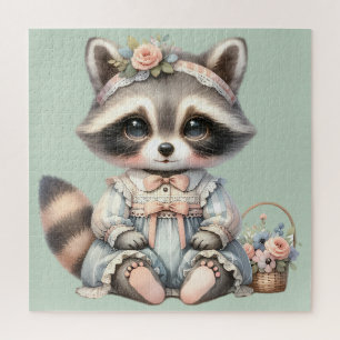 Puzzle Raton laveur pastel Cottagecore habillé vintage
