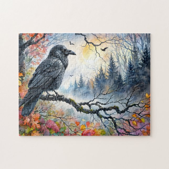 Puzzle Raven Autumn Watercolor Art (Horizontal)