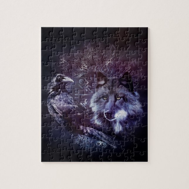Puzzle Raven et loup - Vegvisir et arbre de la vie (Vertical)