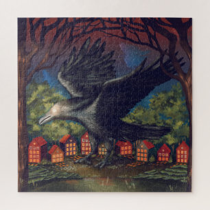 Puzzle Raven Moonlight Witches Halloween Night