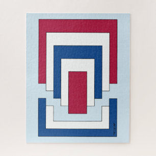 Puzzle Rectangle Abstrait en rouge, blanc et bleu