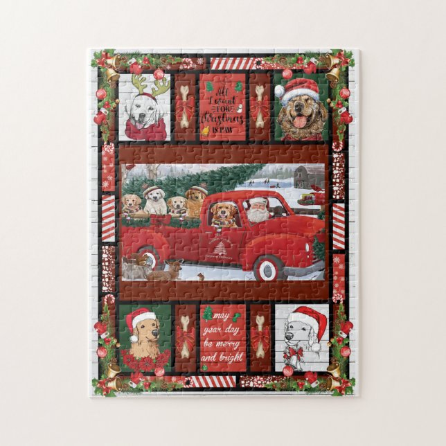 Puzzle Récupérateur d'or Père Noël Rouge de Noël (Vertical)