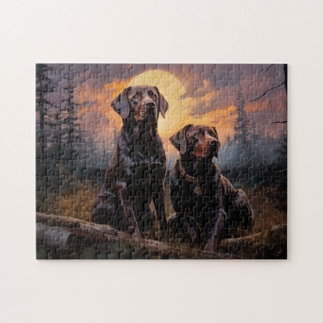 Puzzle Récupérateurs du Labrador pendant une nuit illumin (Horizontal)