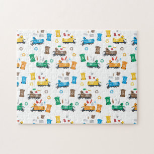 Puzzle Recyclage coloré Camions-poubelles et poubelles