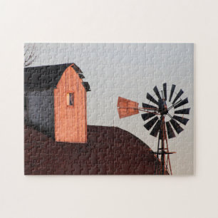 Puzzle Red Barn & Windmill rustic photo