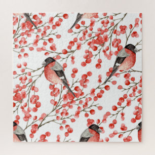 Puzzle Red Berries Bullfinches Motif aquarelle