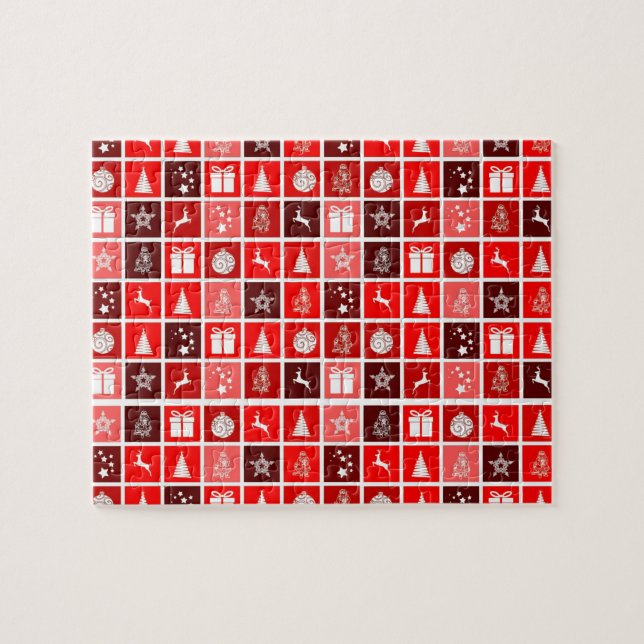 Puzzle Red Christmas Holiday Cute Tree Reinder (Horizontal)
