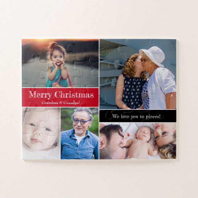 Puzzle Red Christmas Photo Collage Nous vous aimons aux p (Horizontal)