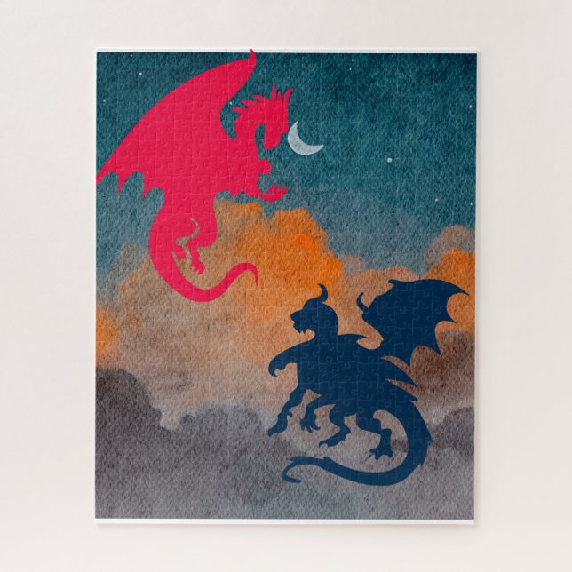 puzzle red dragon black dragon flying in the night (Vertical)