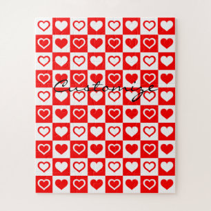 Puzzle Red Hearts Plaid Motif Thunder_Cove