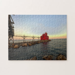Puzzle Red Lighthouse Stormy Seas Jigsaw