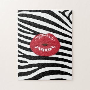 Puzzle Red Lips Black and White Zebra