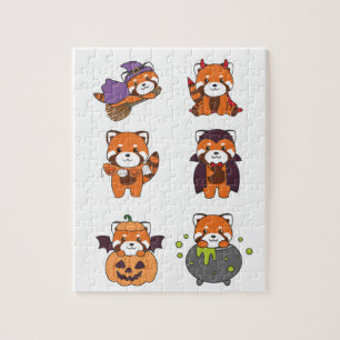 Puzzle Red Panda Halloween Devil Citrouille Vampire costu