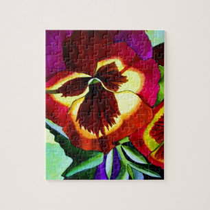 Puzzle Red pansies watercolor flower original art