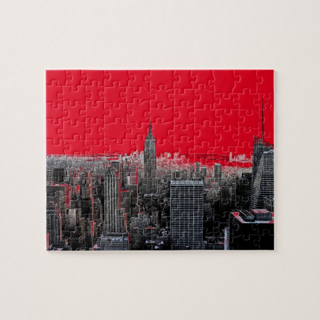 Puzzle Red Pop Art New York City Manhattan (Horizontal)