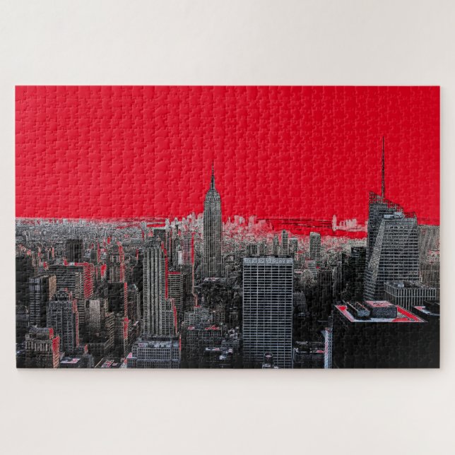 Puzzle Red Pop Art New York City Manhattan (Horizontal)