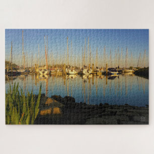 Puzzle Reflet de bateaux dans un port.