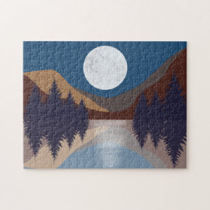 Puzzle Réflexion de la lune de la forêt Abstraite rustiqu