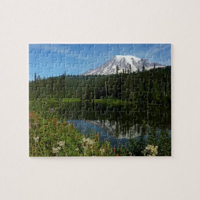 Puzzle Réflexion du lac Rainier avec Fleurs sauvages (Horizontal)