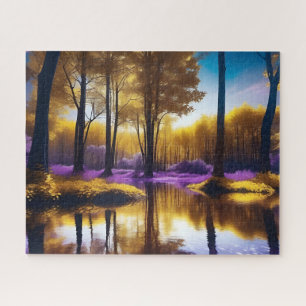 Puzzle Réflexion violette Jaune Tranquille Sous Ciel Bleu