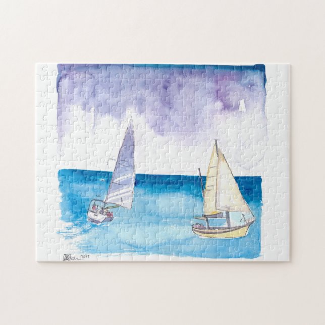 Puzzle Regatta with Sailboats in Fresh Caribbean Breeze (Horizontal)