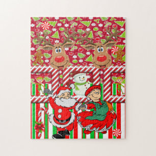 Puzzle Reindeer Père Noël Elf Snowman