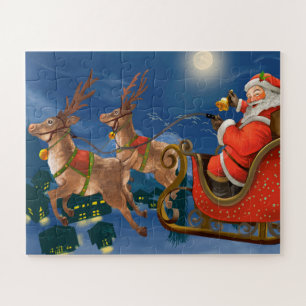Puzzle Reindeer tire le Père Noël Sleigh Noël
