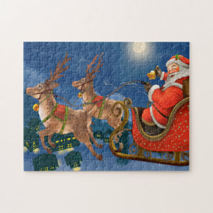 Puzzle Reindeer tire le Père Noël Sleigh   Noël