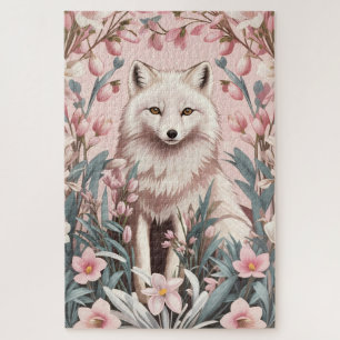 Puzzle Renard arctique élégant floral rose