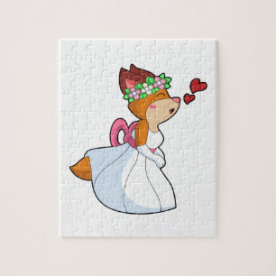 Puzzle Renard comme mariée avec robe de mariée et couronn
