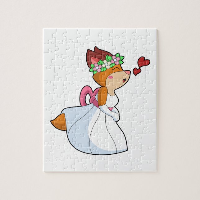 Puzzle Renard comme mariée avec robe de mariée et couronn (Vertical)