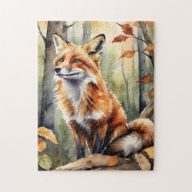 Renard de forêt champêtre aquarelle automne