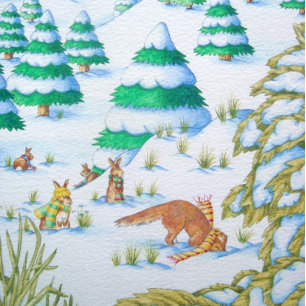 Puzzle renard mignon et lapins jouant sur scène de neige