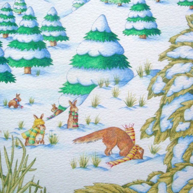 Puzzle renard mignon et lapins jouant sur scène de neige (Créateur téléchargé)