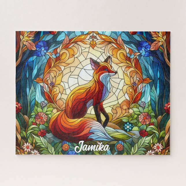 Puzzle Renard rouge, coucher de soleil et arbres (Horizontal)