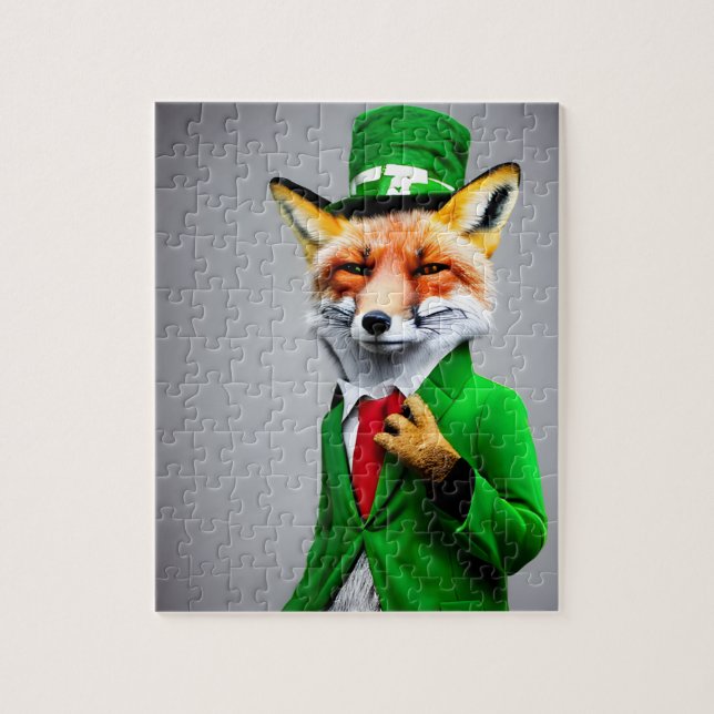 Puzzle Renard rouge dans un costume vert St. Patrick's Da (Vertical)