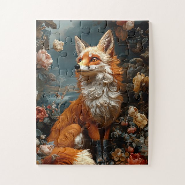 Puzzle Renard rouge mystique debout dans un paysage oniri (Vertical)