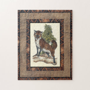 Puzzle Renard rustique sur un tronc d'arbre