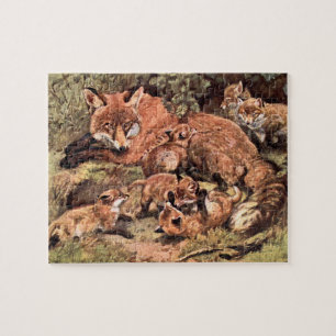 Puzzle Renarde avec ses petits par Austen, Animal sauvage