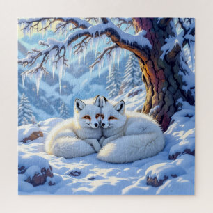Puzzle Renards d'hiver par une journée d'hiver enneigée