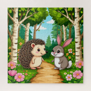 Puzzle Rencontre mignonne du hérisson et du lapin