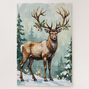 Puzzle Renne de la forêt rustique Élégant Art de Noël