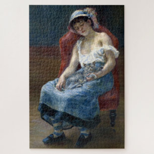 Puzzle Renoir Dormir Fille Avec Chat Art Classique