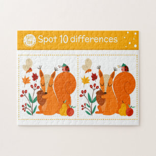 Puzzle Repérez 10 Différences Écureuil Papillon Coccinell