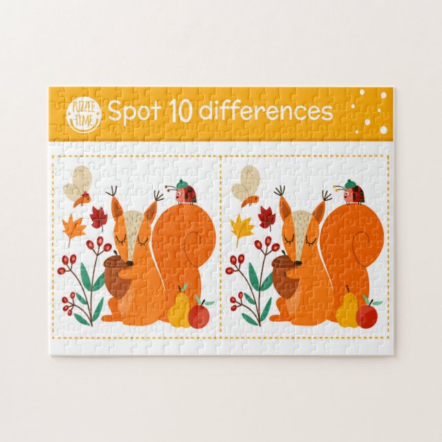 Puzzle Repérez 10 Différences Écureuil Papillon Coccinell (Horizontal)