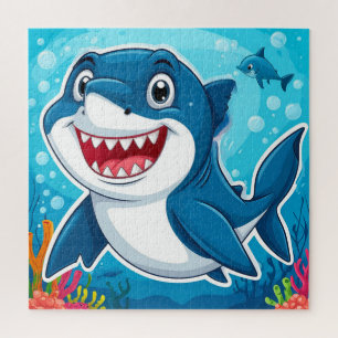 Puzzle Requin de dessin animé souriant nageant sous l'eau